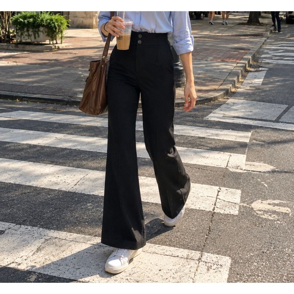 High Waisted Black Flare Leg Pants - Women Size Small